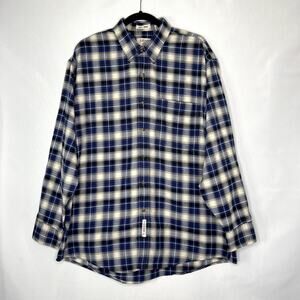 Savane Blue Plaid Button Down Shirt Long Sleeve No Wrinkles Size Large Long